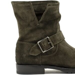 Frye Natalie Short Engineer Boot / Green Suede